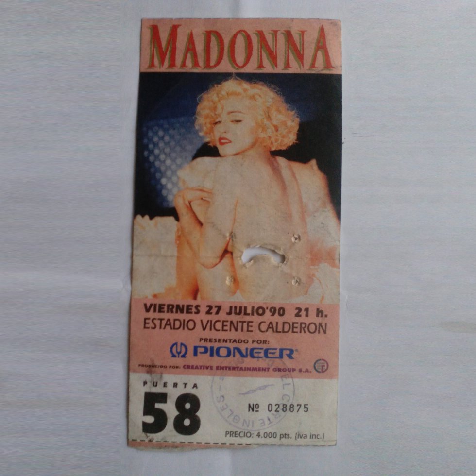 Entrada para el concierto de Madonna en 1990