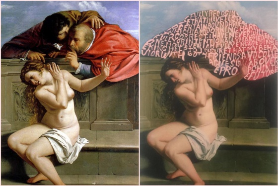 A la izquierda, la obra de Artemisa Gentileschi. A la derecha, la de Betty Tompkins.