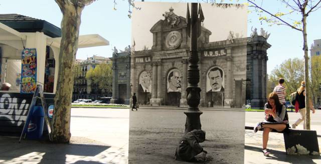 Fitting Civil War photos into images of modern-day Madrid