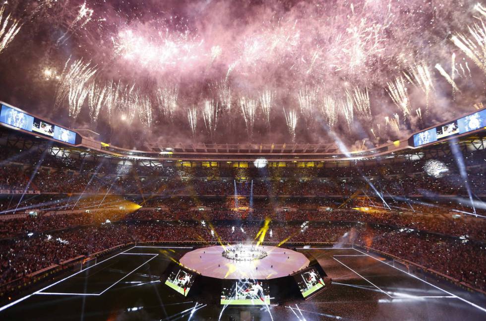 El estadio Santiago Bernabéu durante la celebración de la Champions League conquistada por el Real Madrid en 2017.