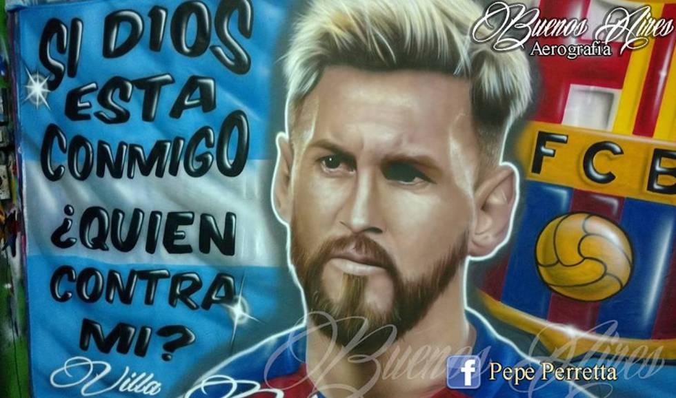 Una de las banderas de Pepe Peretta: Argentina, Messi y el FC Barcelona.