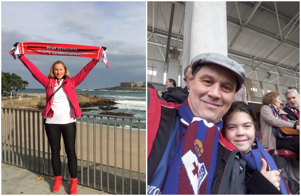 15 personajes con 15 historias de película. Diferentes. Únicas. Solo tienen en común dos amores: España y el fútbol español. Viven y trabajan aquí. Han echado raíces y han construido un proyecto familiar. Piensan y sueñan diferente. A unos les gusta la tortilla de patatas y a otros les fascina más el clima soleado. Hablan en árabe, inglés, polaco, sueco, finés, croata y, por supuesto, español. Pero todos los fines de semana, durante el campeonato, vibran con LaLiga Santander y LaLiga 1|2|3. Para ellos, cada jornada es mucho más que fútbol. Algunos forman parte de los más de 800.000 abonados que acuden cada jornada a los estadios. Les une LaLiga: un idioma universal. Cientos de miles de extranjeros afincados en España, de los dos millones de residentes, encuentran en el fútbol uno de los caminos más sencillos para la integración. Es la conexión de las emociones.  En la foto: la sueca Malena Norman, forofa del Sevilla, y el alemán Matthias Guter junto a su hija durante un partido del Athletic.