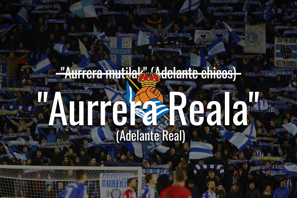 La Real Sociedad entendió que su himno se había quedado descompensando con los tiempos y decidió modificar la frase del estribillo "Adelante, chicos". En pos de un mensaje más inclusivo, la entidad decidió cambiarlo por "Adelante, Real". Y se grabó una nueva versión de este himno creado por Ricardo Sabadie en 1970 con una mezcla de 170 voces de hombres y mujeres. En la fotografía, la grada de Anoeta lo canta a capela en su estreno. La Real Sociedad posee equipos femeninos de fútbol (el sénior ganó la Copa de la Reina) y de hockey hierba.