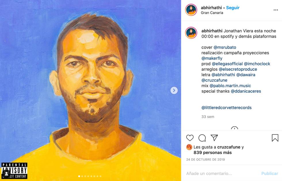 La ilustración con la que Abhir Hathi presentó su canción para el jugador de la UD Las Palmas Jonathan Viera.