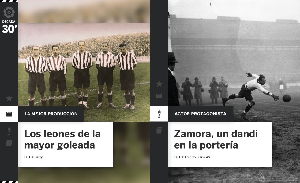A la vez que Hollywood encontró en Clarck Gable a su primer galán, el fútbol español asistió al florecimiento de su primer futbolista mediático. Ricardo Zamora, un dandi de gorra calada y jersey de cuello alto, se desenvolvió tan bien fuera de la portería que se jactaba de haber rodado el primer beso en la boca en un filme español. Una fama que ni siquiera igualaron Lafuente, Iraragorri, Bata, Chirri II y Gorostiza, los primeros apellidos que la gente de Bilbao (y del resto de España) aprendió de memoria. Estos cinco atacantes del Athletic Club consiguieron once copas de 1929 a 1934 y fabricaron la que sigue siendo la mayor goleada de la historia, un 12-1 contra el FC Barcelona en la temporada 193031.