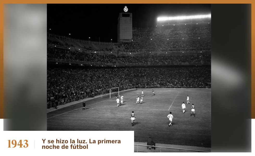 Medio siglo después de llegar a España desde el Reino Unido, el balompié seguía siendo una diversión propia de los domingos bajo el sol. Pero el desarrollo de competiciones continentales como la Copa de Europa, según cuenta el periodista Alfredo Relaño, creó la necesidad de jugar entre semana, cuando el mejor horario para el público era de noche. La iluminación artificial se probó por primera vez en un amistoso nocturno entre el Atlético de Madrid y el Valencia CF en 1943, aunque no terminó de convencer, y el primer equipo en instalarla de forma definitiva fue el Real Madrid. En un partido contra el Recife de Brasil en 1957, cuenta Relaño, se inauguró una innovación que provocó una gran ovación cuando en el minuto 13 se encendieron 480 focos.