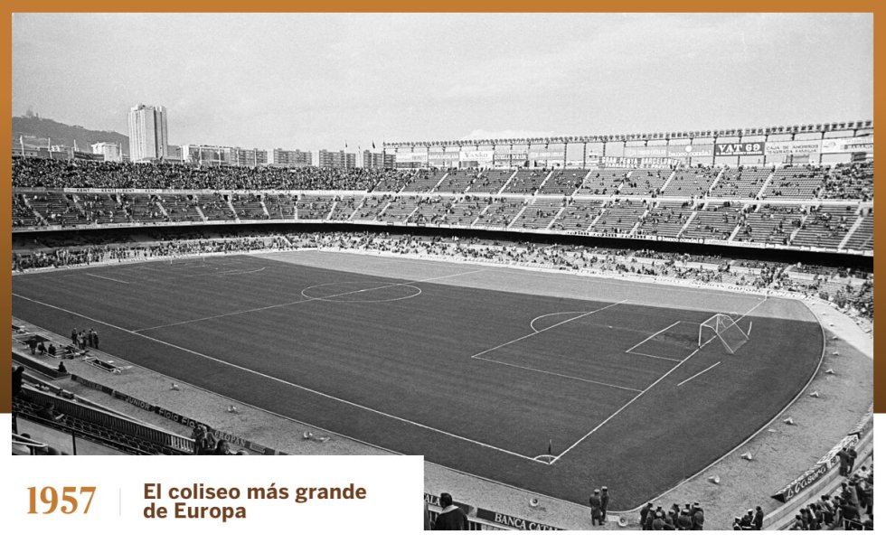 Dice la leyenda que la fiebre por Kubala en la capital catalana obligó al FC Barcelona a buscar una casa incluso más grande que Les Corts, su segundo estadio, que con capacidad para 60.000 hinchas, superaba a la de la mayoría de los campos actuales de LaLiga Santander. En apenas medio siglo, el club pasó de los poco más de 1.000 espectadores que tenía su primer campo a los cerca de 90.000 del que fue bautizado como Estadio del Club de Fútbol Barcelona (la denominación popular de Camp Nou no se convertiría en oficial hasta el 2001). Tras más de tres años de obras, el nuevo estadio de 1957 sigue siendo el más grande de Europa y uno de los diez más grandes del mundo.