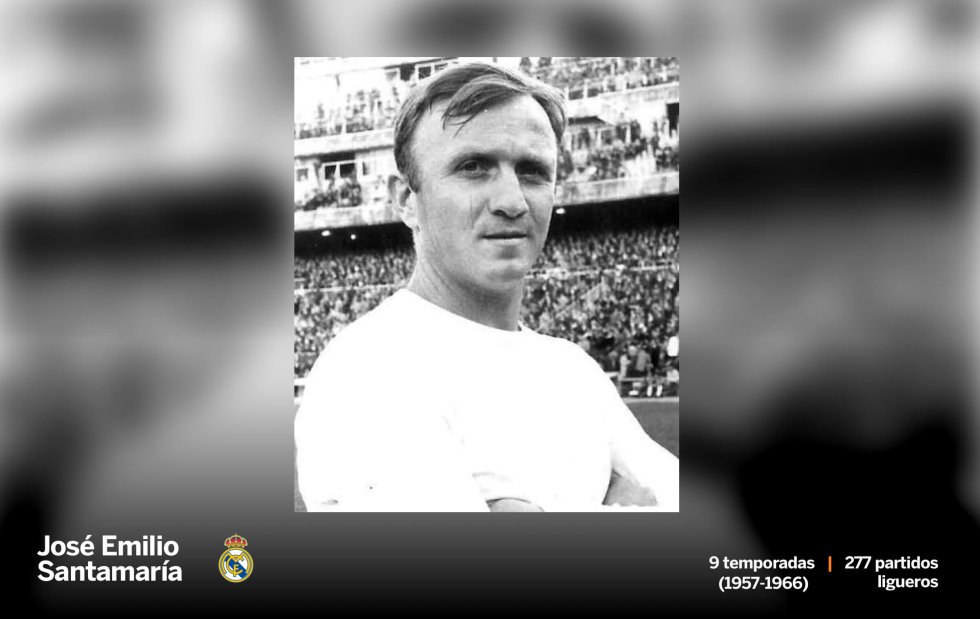 José Emilio Santamaría aterrizó en Madrid para apuntalar la defensa de un equipo con una de las mejores delanteras que se recuerdan, con Di Stéfano o Puskas. Jugó de blanco más de 300 partidos en los que consiguió cuatro Copas de Europa y seis títulos ligueros. Además, llegó a jugar tanto con los colores de Uruguay como de España, una selección que dirigiría como entrenador en la Copa del Mundo de 1982, en la que el combinado era anfitrión y cayó en la segunda fase.
