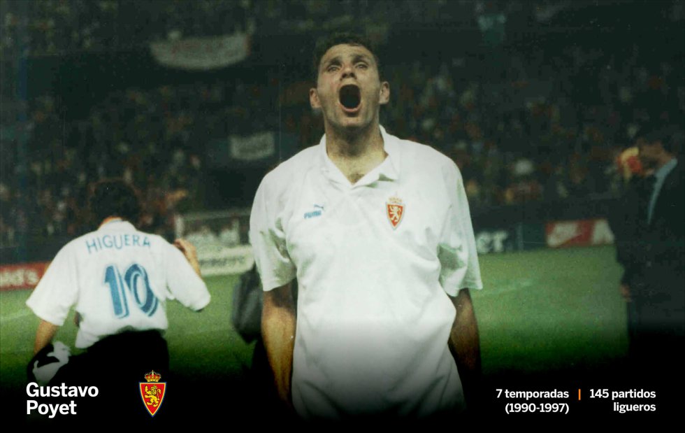 Gustavo Poyet llevó al Real Zaragoza, el único equipo en el que jugó en España, a una etapa dorada en la que ganó la Copa del Rey y la Recopa de Europa. Centrocampista con llegada al área, el charrúa consiguió anotar 63 goles en los 145 partidos que jugó con el conjunto maño en la máxima categoría liguera. Poyet volvería a España años después como entrenador del Real Betis. 