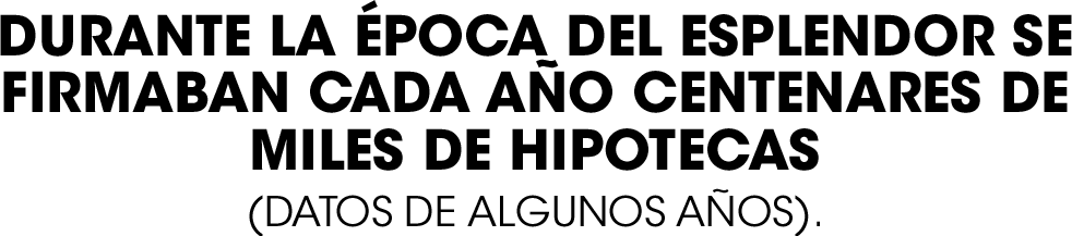 Durante la época del esplendor se firmaban cada año centenares de miles de hipotecas 
        (DATOS DE ALGUNOS AÑOS)